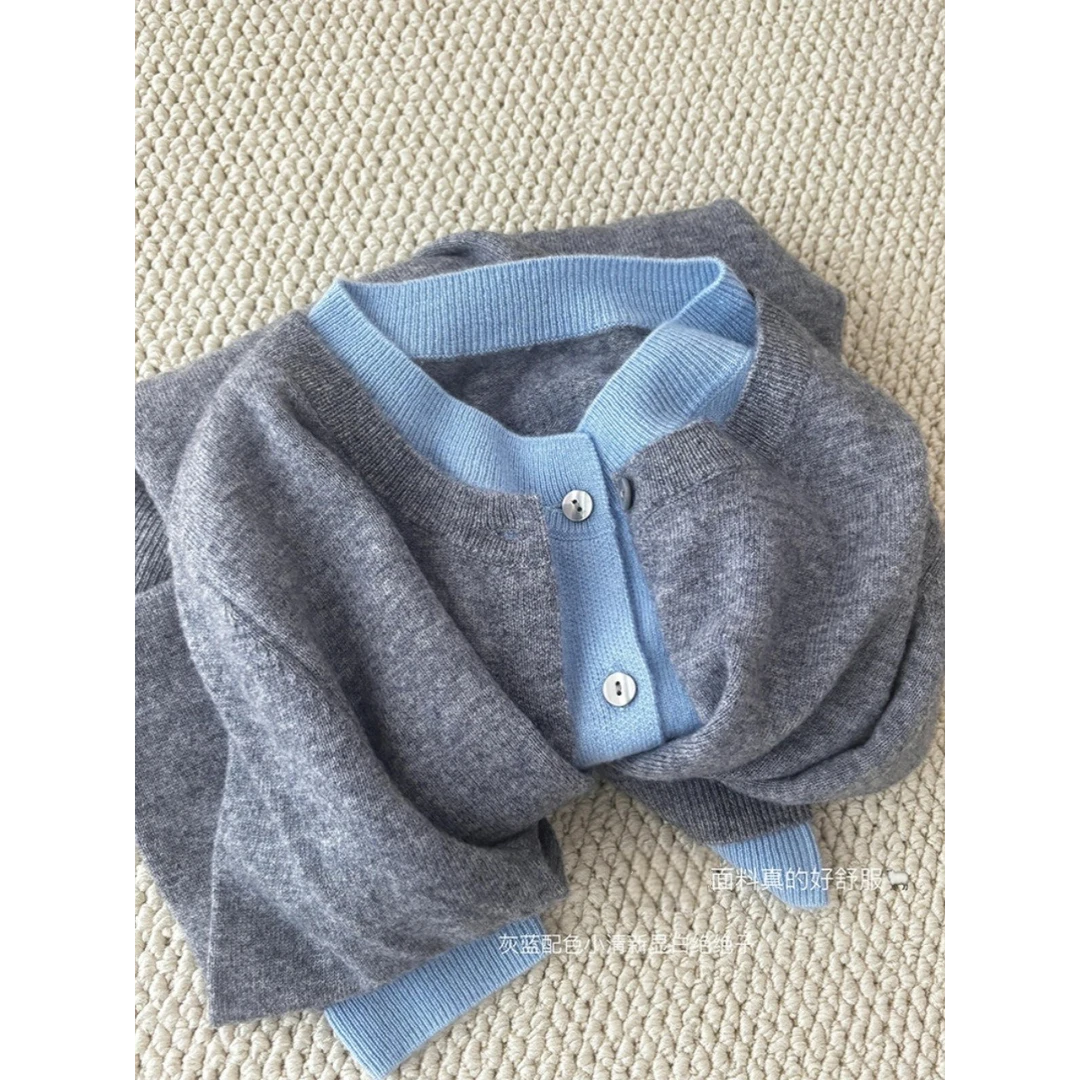 一眼就爱上的温柔！灰色假两件时尚洋气针织衫女外套薄款上衣开衫