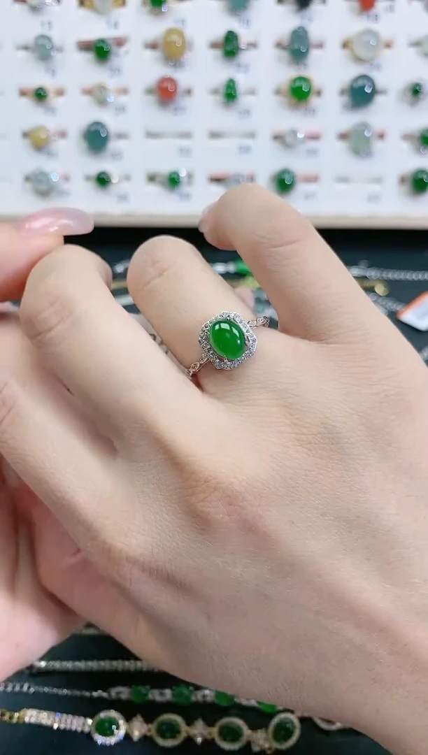 翡翠戒指银S925镶嵌天然翡翠