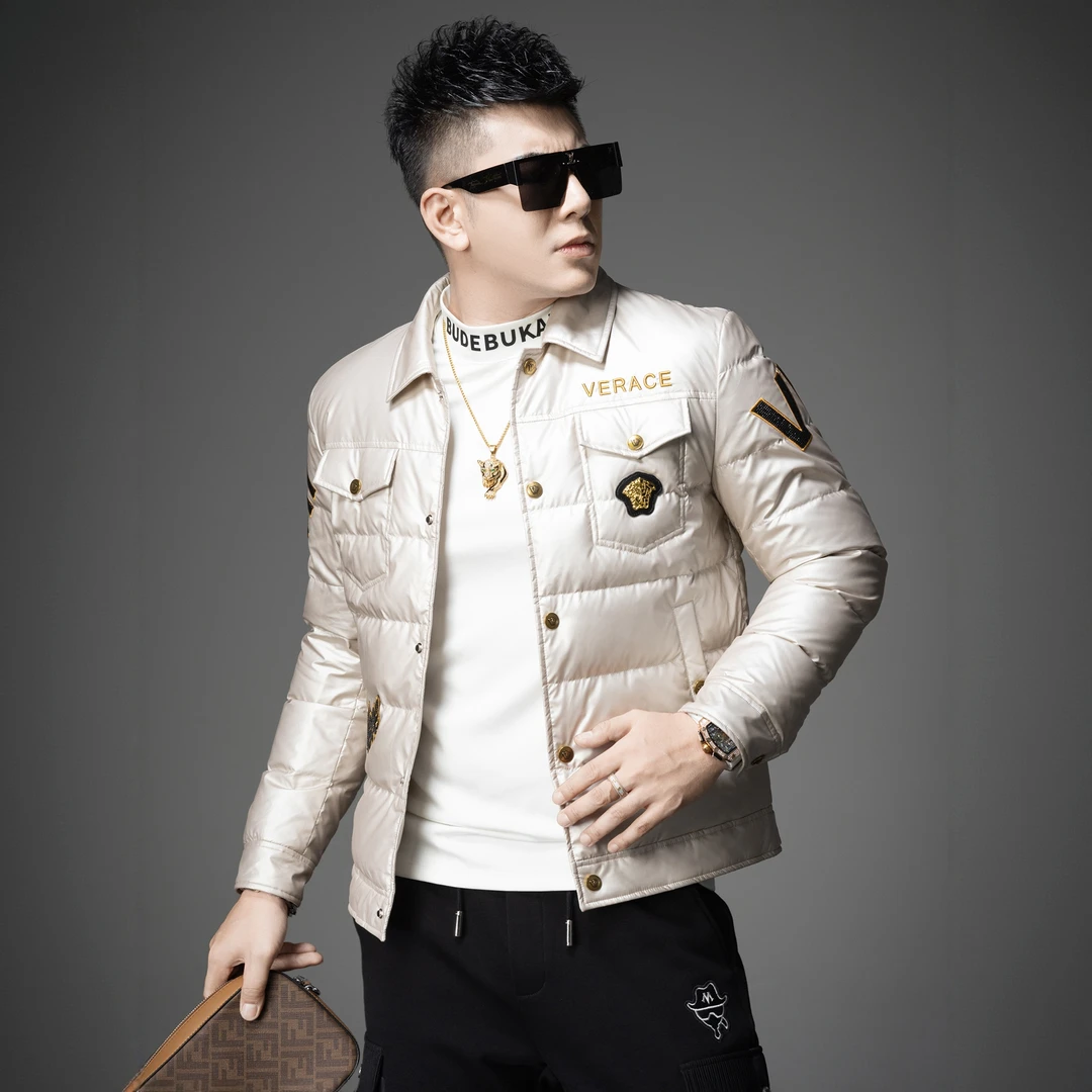 WICESANT乌茨森特欧洲站男装白鸭绒香槟色羽绒服男士加厚冬季外套