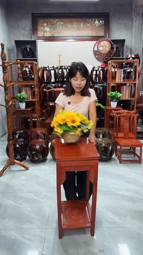 花梨木类家具花梨色双层雕花80高花架一对（两个）