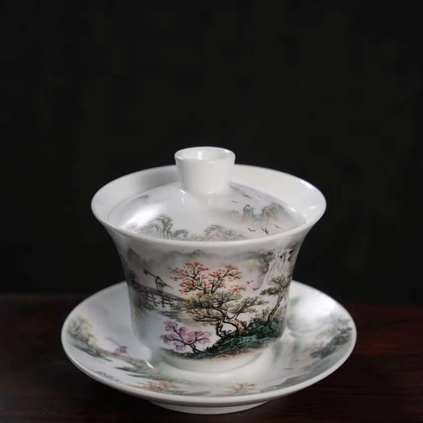 景德镇陶瓷孙晓霞山水盖碗214