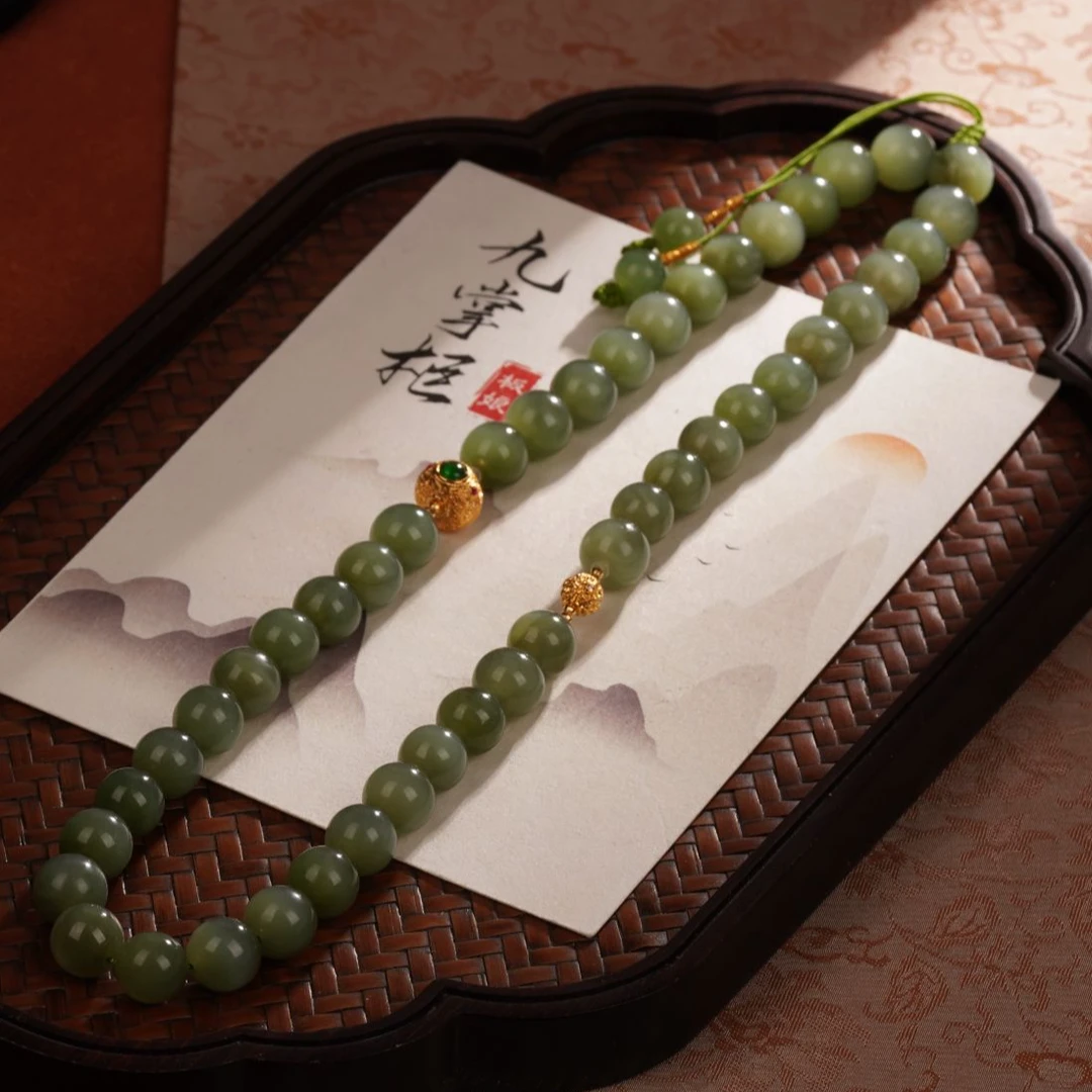 （美满）天然和田玉项链粉青18k金配饰—多样性发其一约10mm【JJ395】