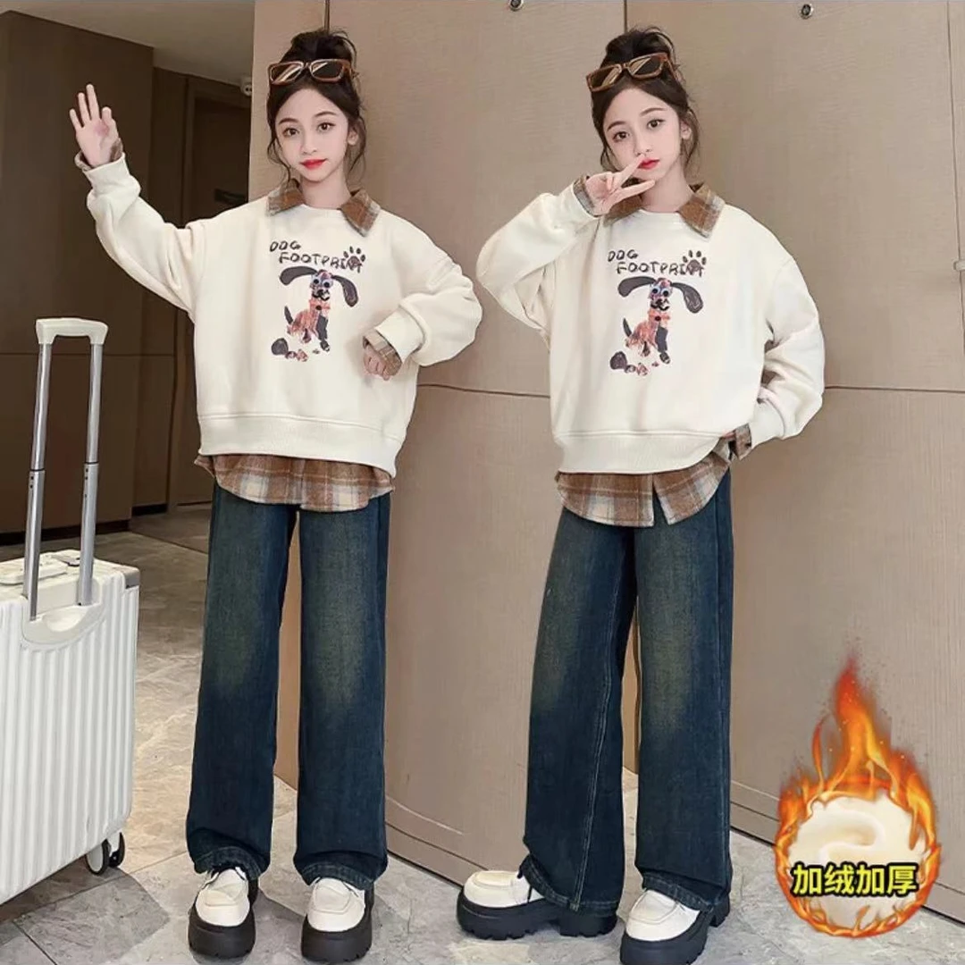 女童个性假两件加绒卫衣9241