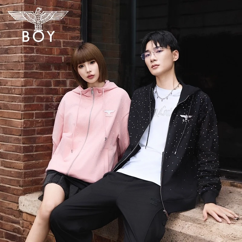 【满天星】BOYLONDON秋季宽松时尚休闲潮流情侣连帽卫衣外套N06900