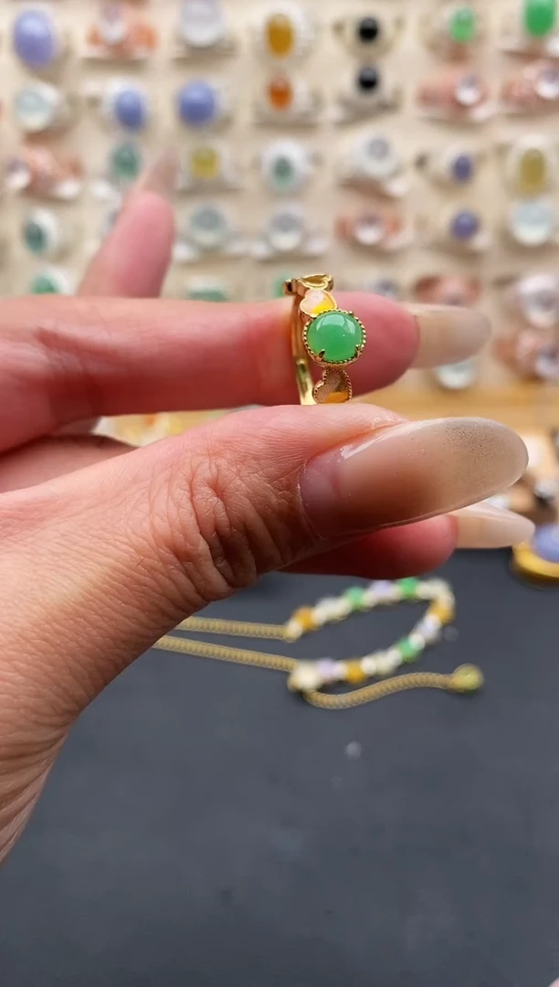 银S925镶嵌戒指翡翠缅甸天然翡翠A货1 6-10