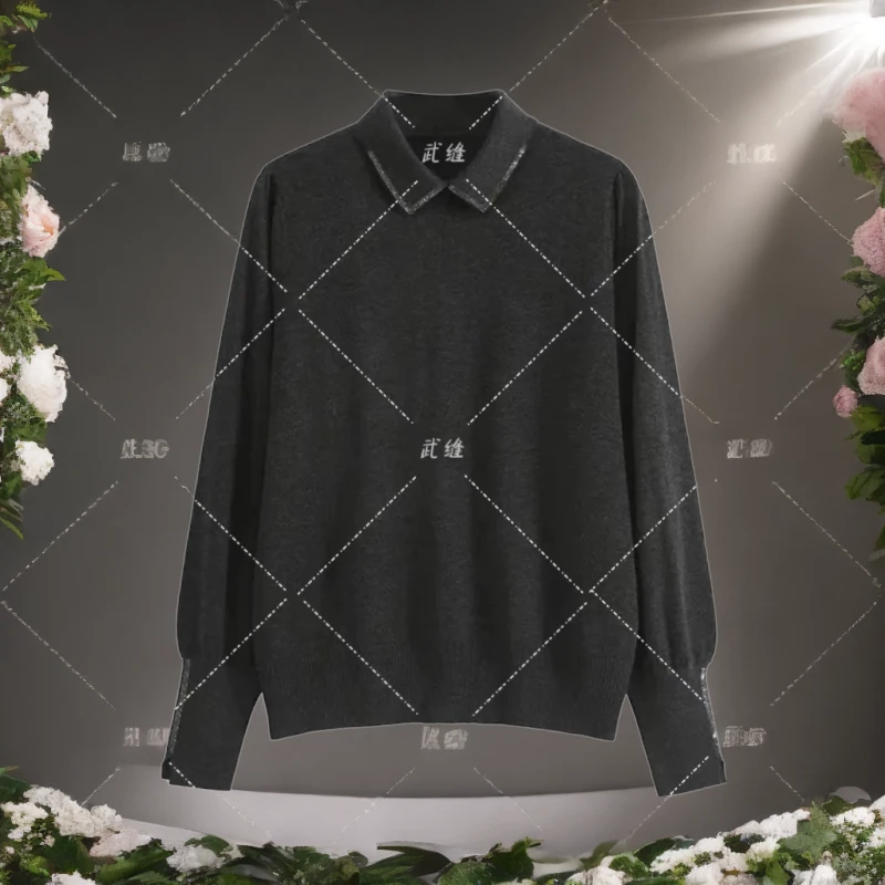 花花/3339-法式轻奢小方领烫钻针织小衫女设计感高档针织衫