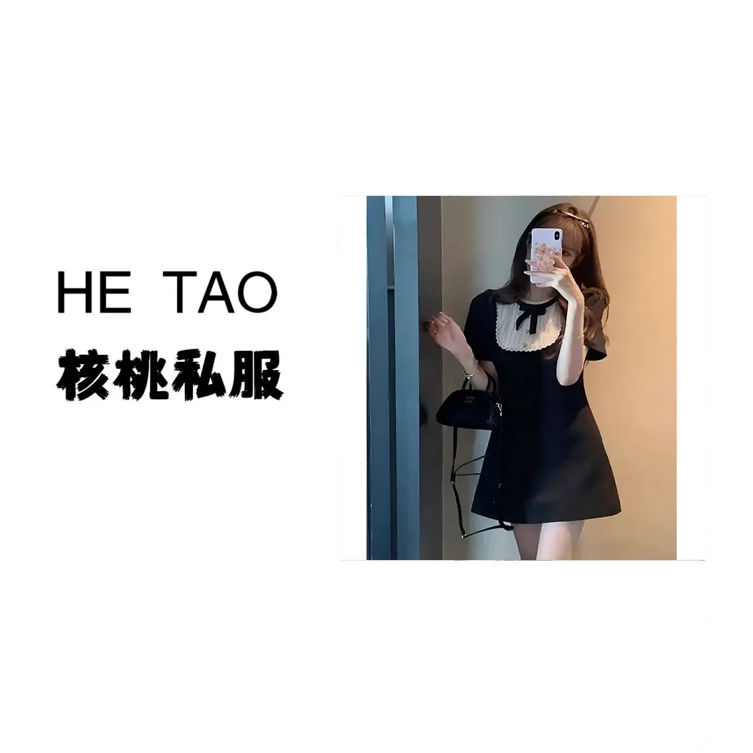 【核桃】2025夏新款miu系千金风蝴蝶结赫本风小黑裙A字裙子D1325