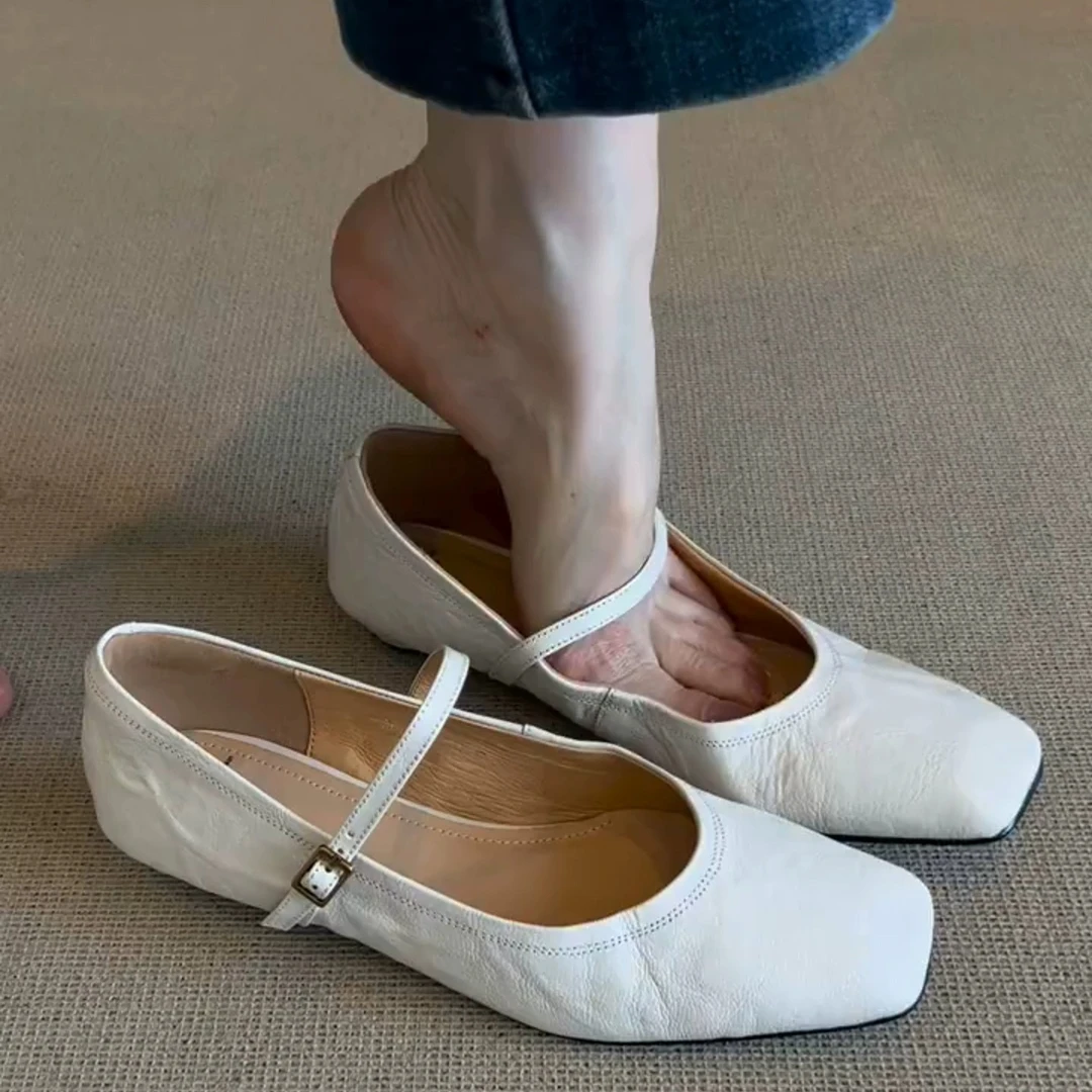 羊皮版~法式复古单鞋女2025新款一字带简约通勤软底绝美玛丽珍鞋