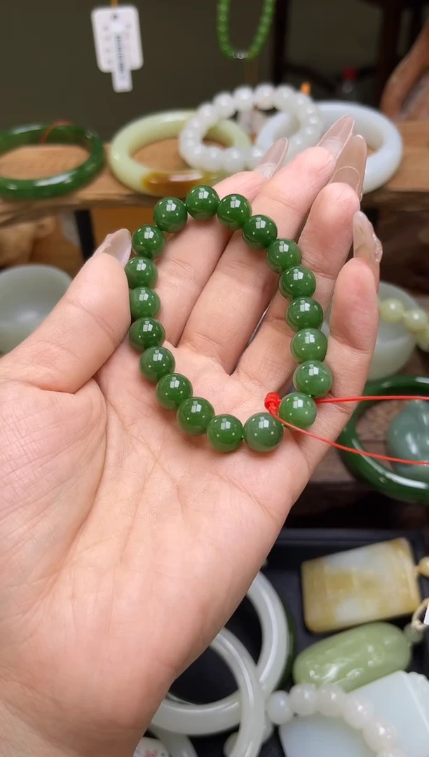 未镶嵌手串和田玉卡10俄七碧玉 圆珠 9011486