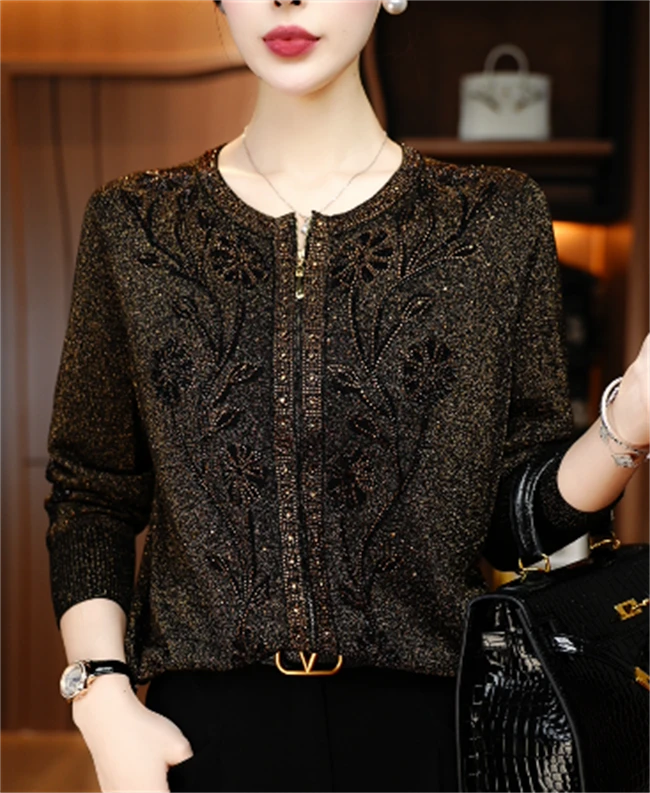 千渝 秋冬保暖毛衣抗起球高端显瘦百搭减龄气质时尚开衫V24M0654