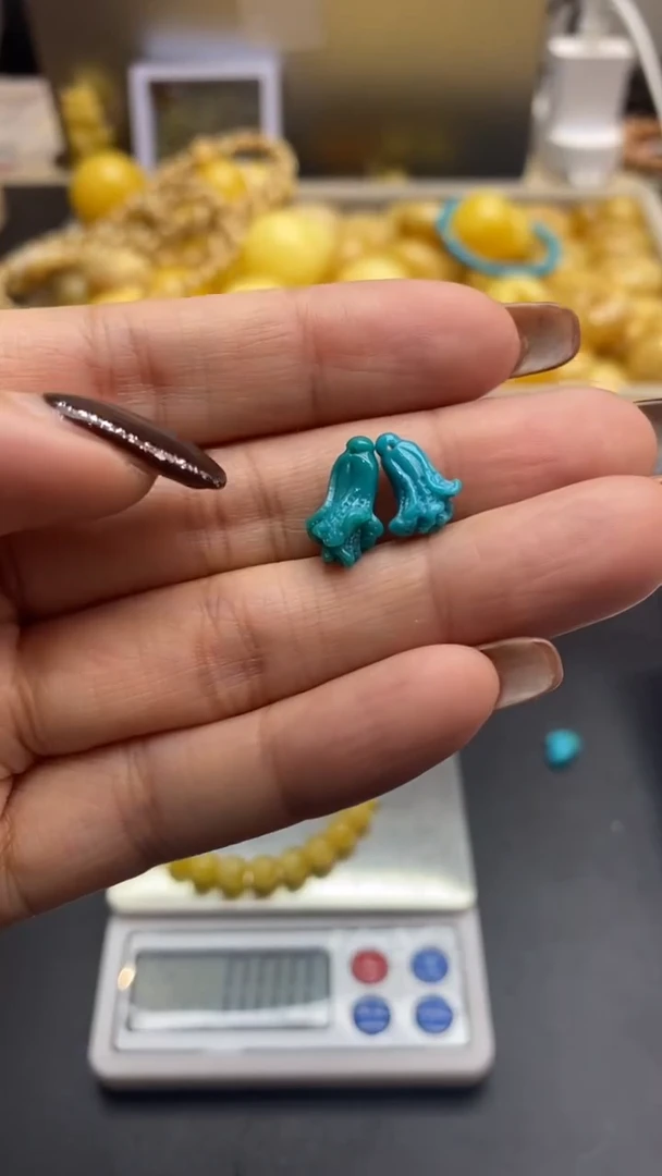 未镶嵌绿松石珠宝奇石1048一对