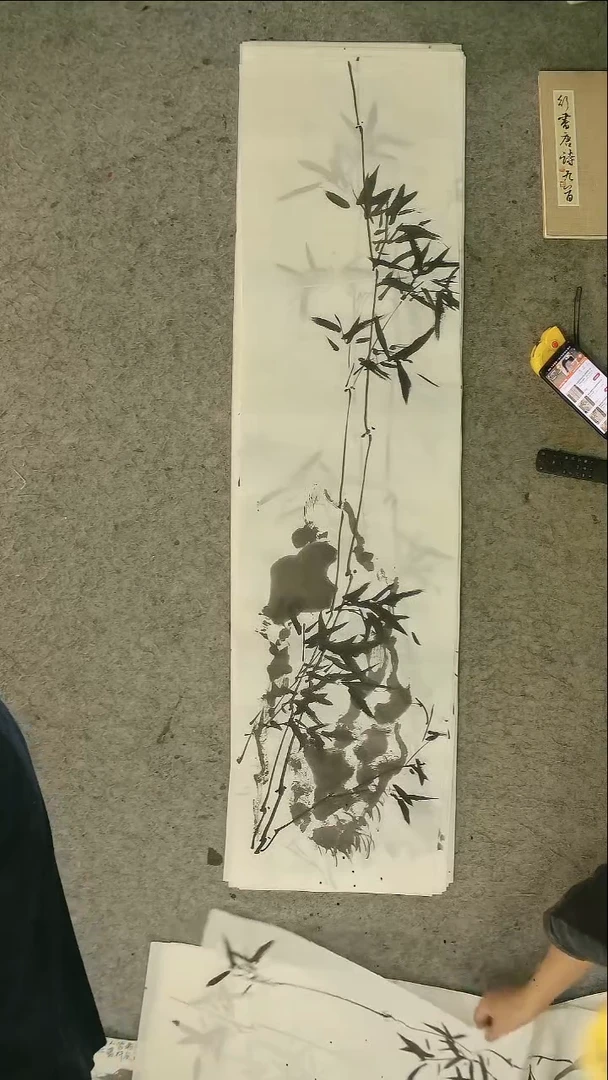 国画四尺对开  墨竹条屏 34*138cm
