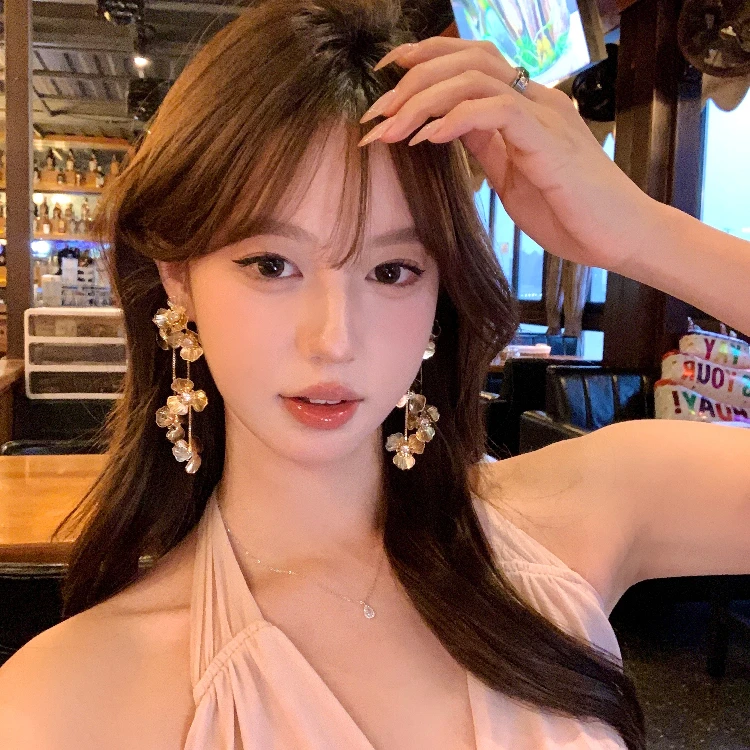 卡柒 铜合金耳饰 长款花朵流苏耳环轻奢气质高级感夸张晚宴耳饰女