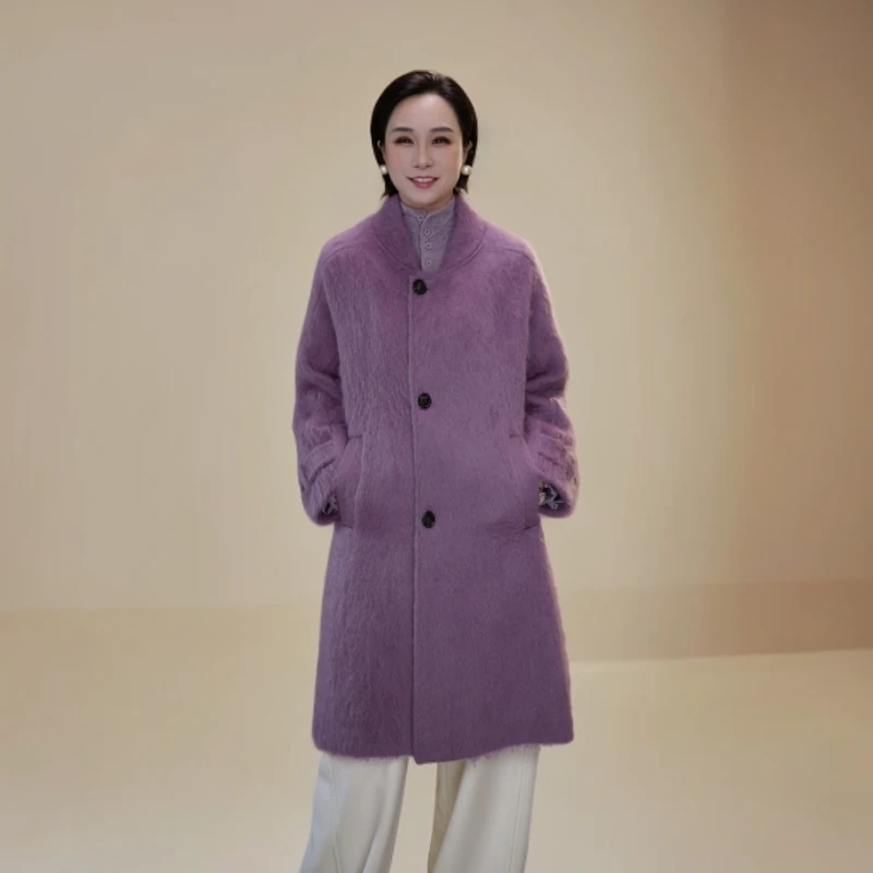 【赞妈甄选】新款羊绒拉绒长款毛呢外套宽松秋冬中长款ZM1998N