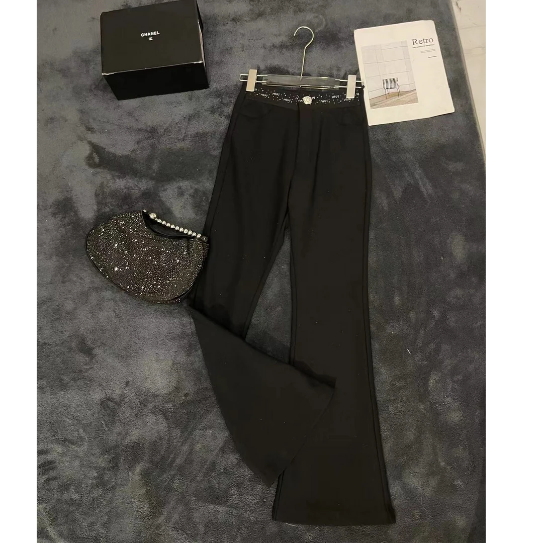 冬季时尚百搭洋气加厚加绒满天星显瘦女士微喇裤长裤DW31109