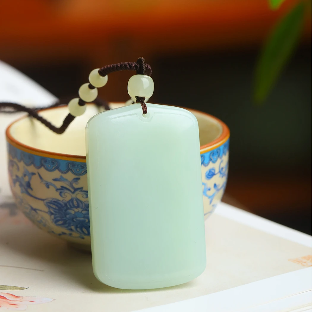 天然和田玉且末料青白玉平安牌大吊坠无事牌项链男士经典35牌高级