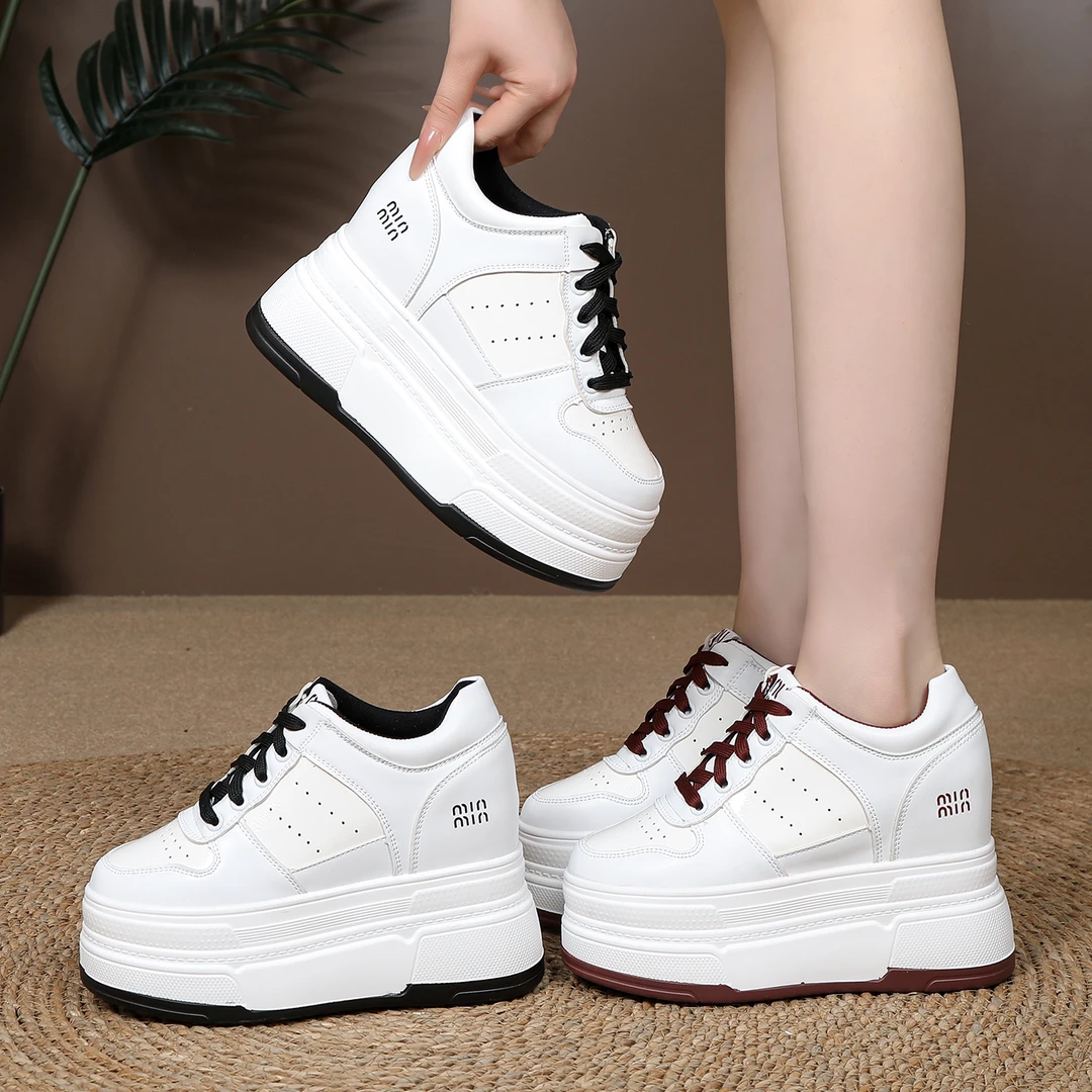 【跟高10、12厘米】厚底内增高小白鞋女鞋2025春季新款透气休闲女鞋