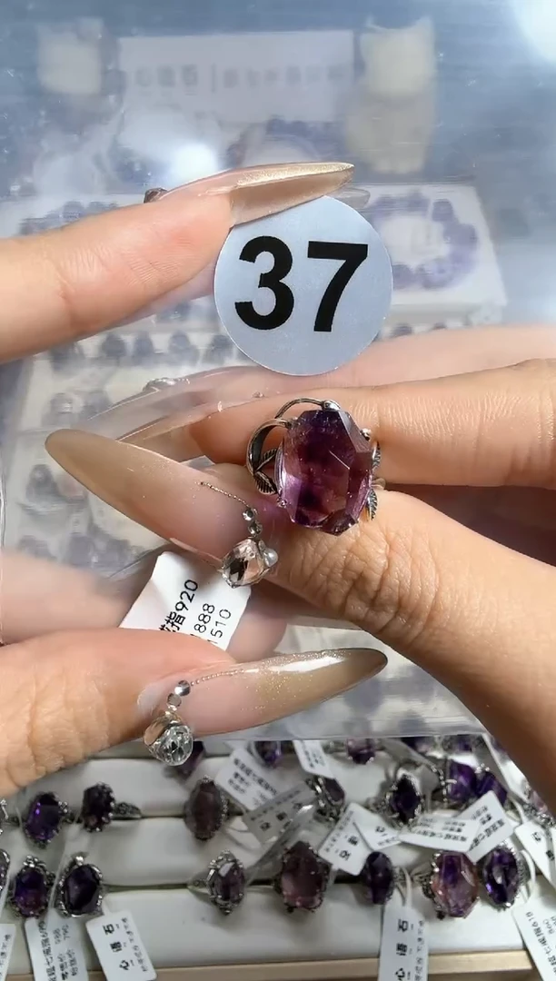 【闪购商品】水晶戒指银S925镶嵌紫超七高货戒指37号