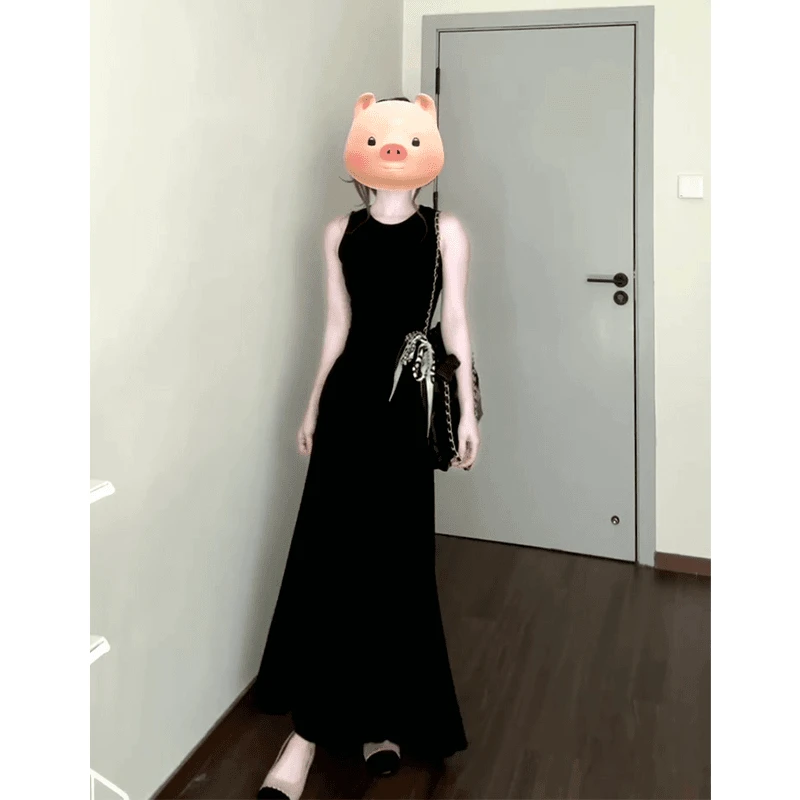 法式圆领背心连衣裙女2025夏季简约气质长裙高级感收腰包臀裙子