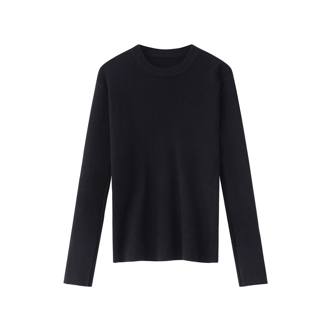（清货）韩系纯色圆领针织打底衫女秋季修身上衣1130