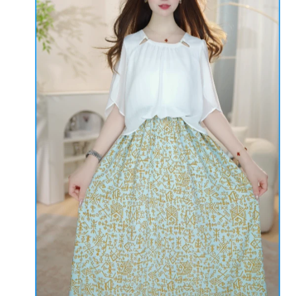 夏季短袖连衣裙初恋风优雅休闲风西域风立领中腰女装