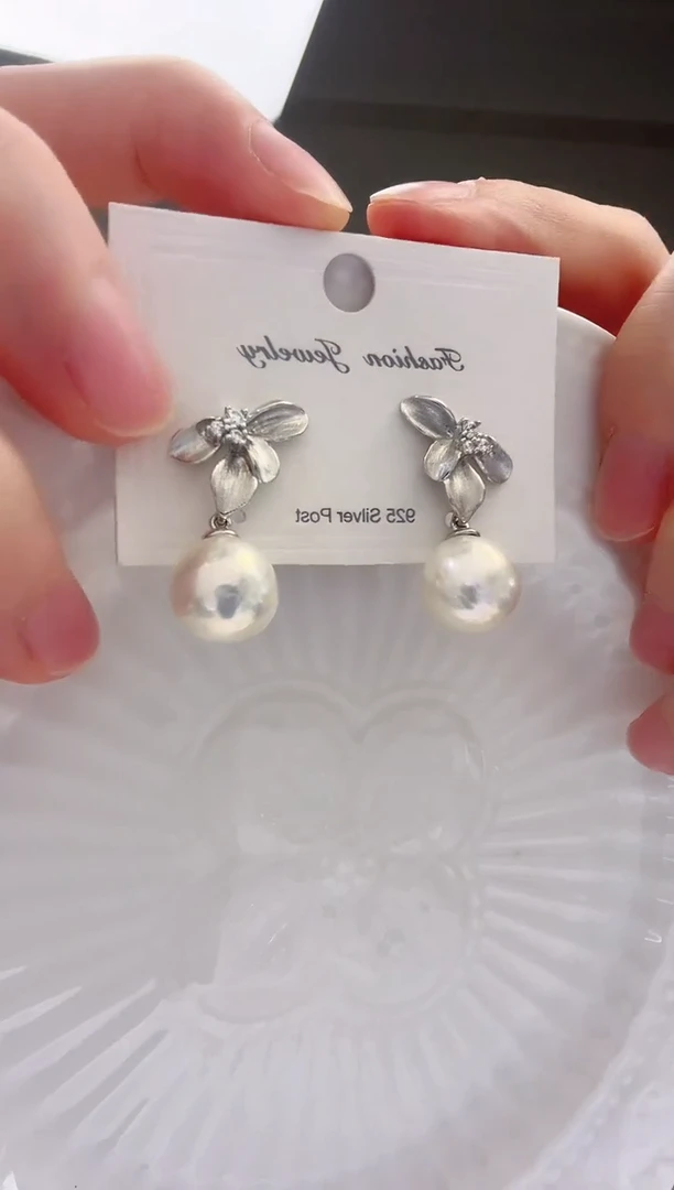 银S925镶嵌耳饰淡水珍珠s01