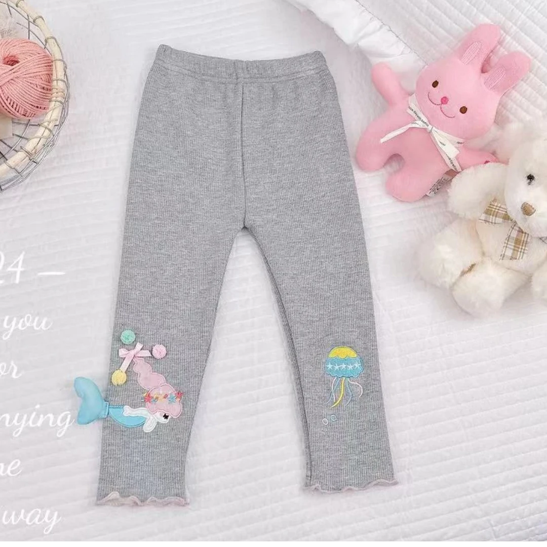 MN女童美人鱼百搭打底裤2025春季新款洋气宝宝立体刺绣人鱼公主裤