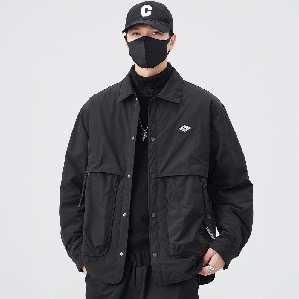 PinkAvril衬衫领羽绒服男士秋冬季薄白鸭绒防寒短款翻领外套男潮