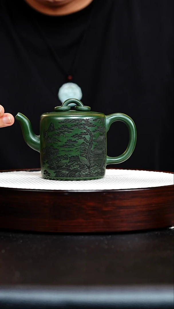 茶壶紫砂宜兴紫砂 绿泥 景舟双圈 梅付春