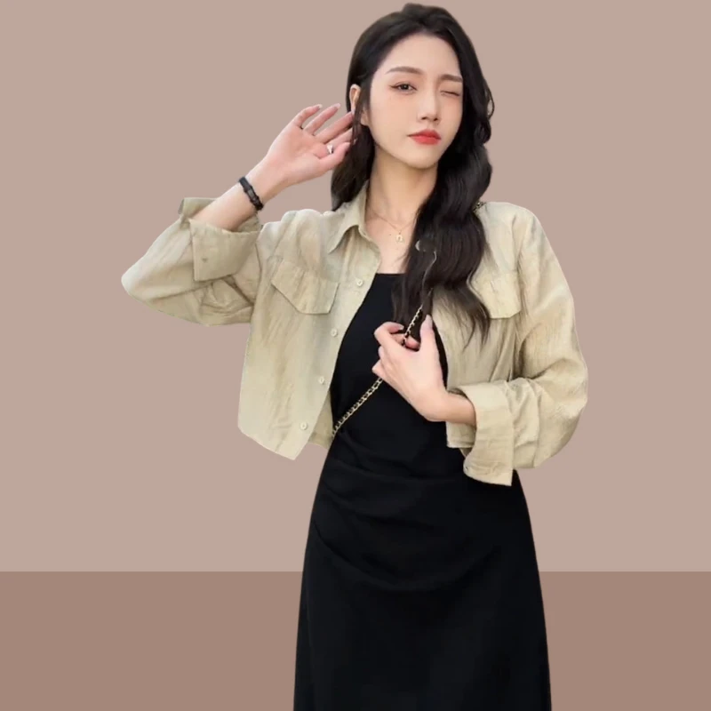 法式防晒短款衬衫女2025夏季新款显瘦宽松小个子短款外搭开衫上衣