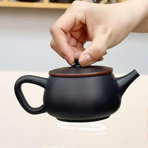 【新手必入茶壶】建水紫陶壶-350毫升黑金腰带汉瓦壶 家用泡茶壶