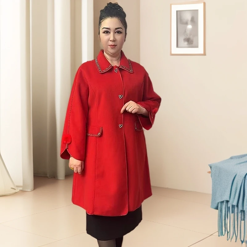 2025高档时尚气质洋气大码中长双面羊毛绒