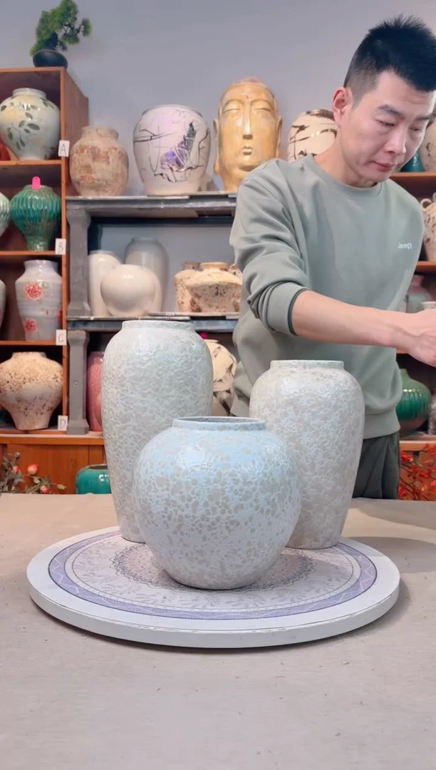 瓶陶瓷花瓶  无花 茶白 三件套