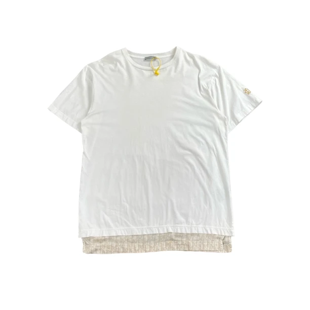 95新 DIOR/迪奥 8448/白色拼接满印短袖T恤/L码/微瑕