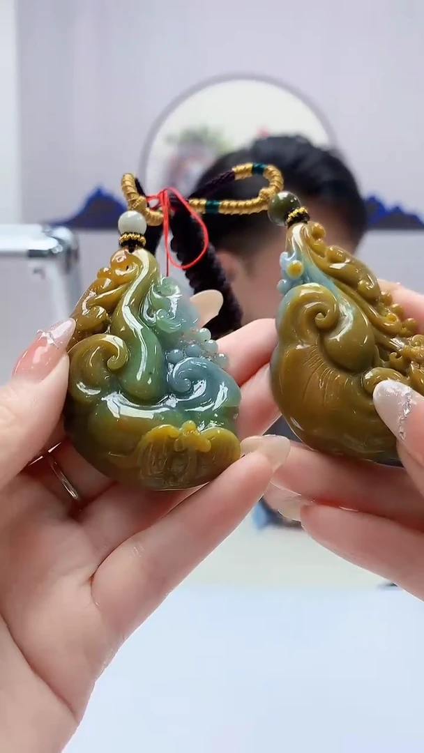 定制翡翠未镶嵌5060DD-毛货挂件一对108