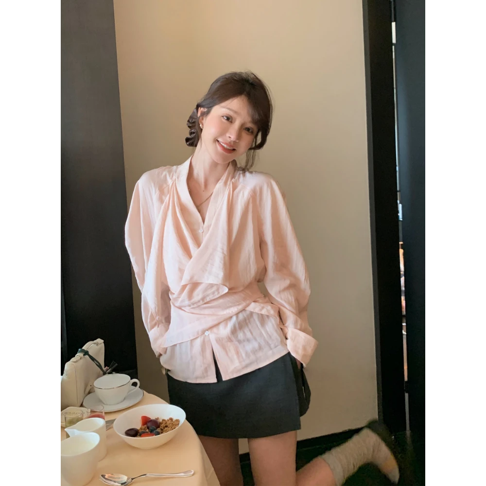 实物太美！不能错过！廓形衬衫女慵懒设计收腰衬衣法式时尚长袖上衣