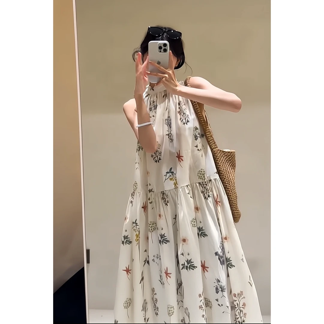 MARIE.COCO夏季新款流行穿搭气质宽松显瘦无袖碎花背心连衣裙长女