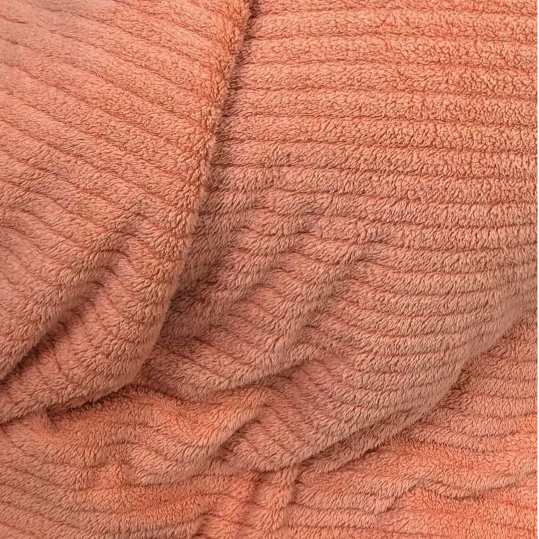 橙色条纹塔芙绒双人毛毯 提花简约大气加厚纯色大床绒毛毯