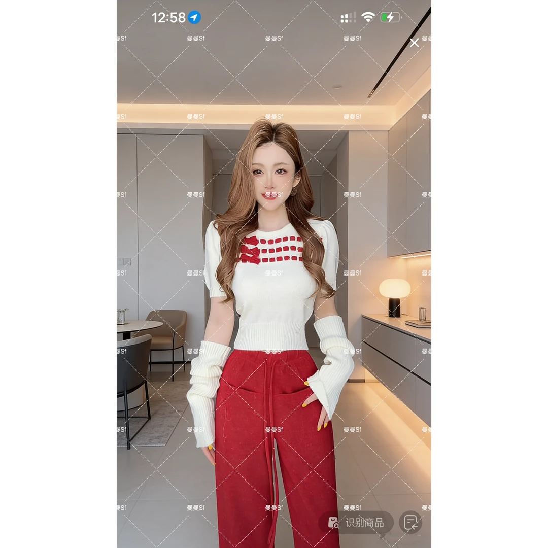 曼曼【酒心甜巧~】设计感镂空丝绒蝴蝶结针织毛衣251208#