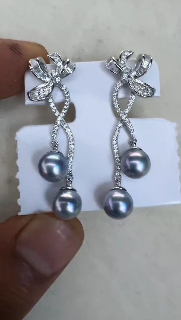 银S925镶嵌海水珍珠耳饰耳钉