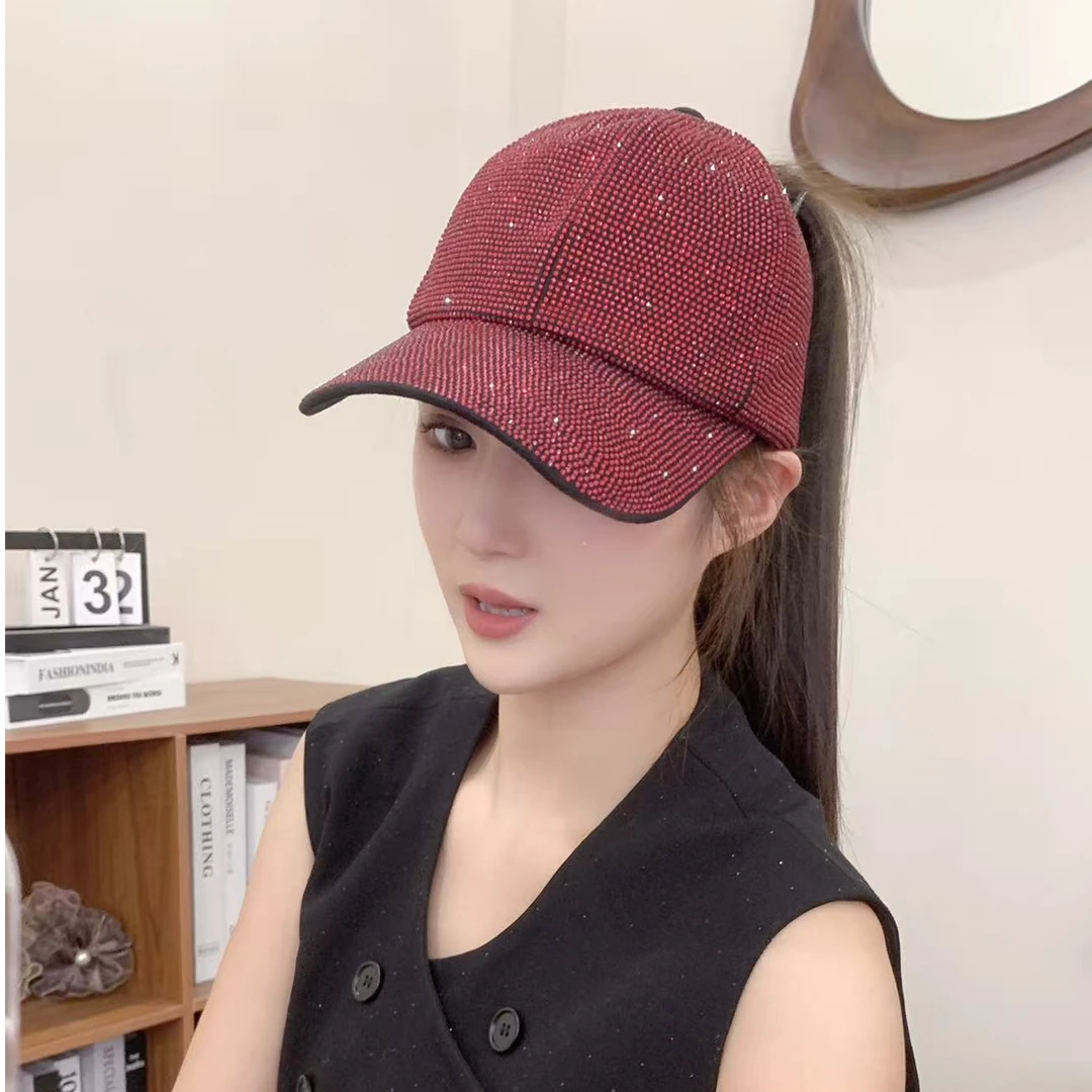 女士夏季时尚水钻亮片棒球帽户外百搭遮阳防晒鸭舌帽休闲透气韩版