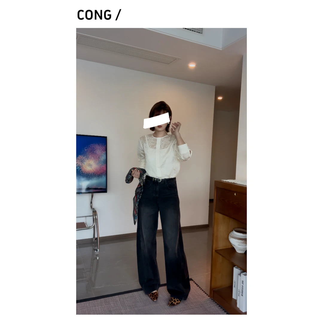 复古黑灰牛仔 弯刀牛仔裤 Q25K259