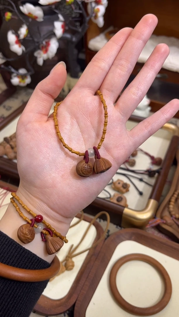 手串桃核【桃缘行】竹节「福气莲莲」桃木桃核辟、挡、驱、护 备注手围