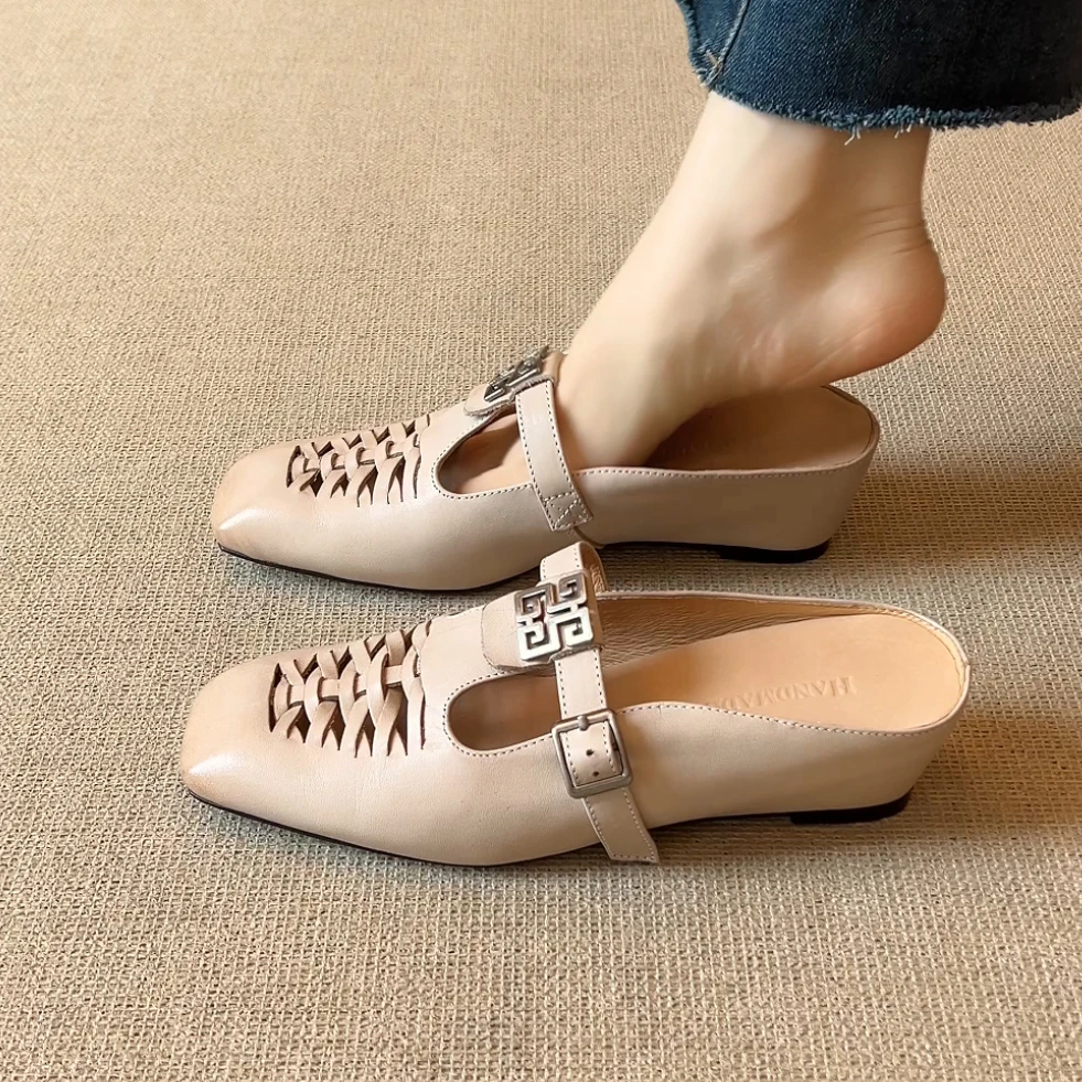 RubyL/5.5cm法式休闲百搭舒适内增高纯色包头拖鞋女款夏季新款