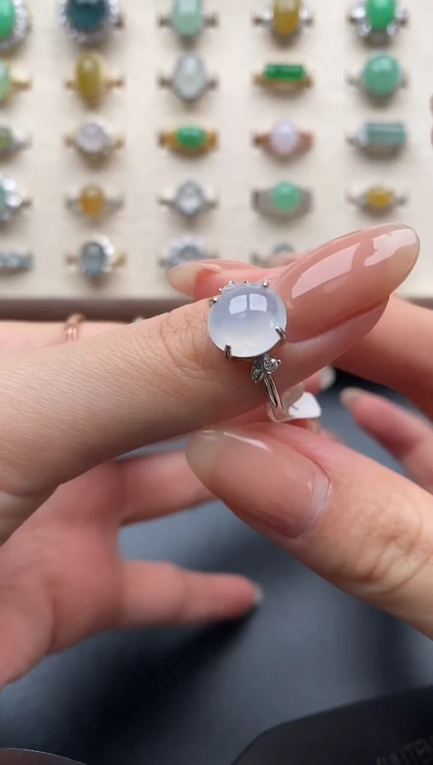 银S925镶嵌戒指翡翠一物一证一礼盒