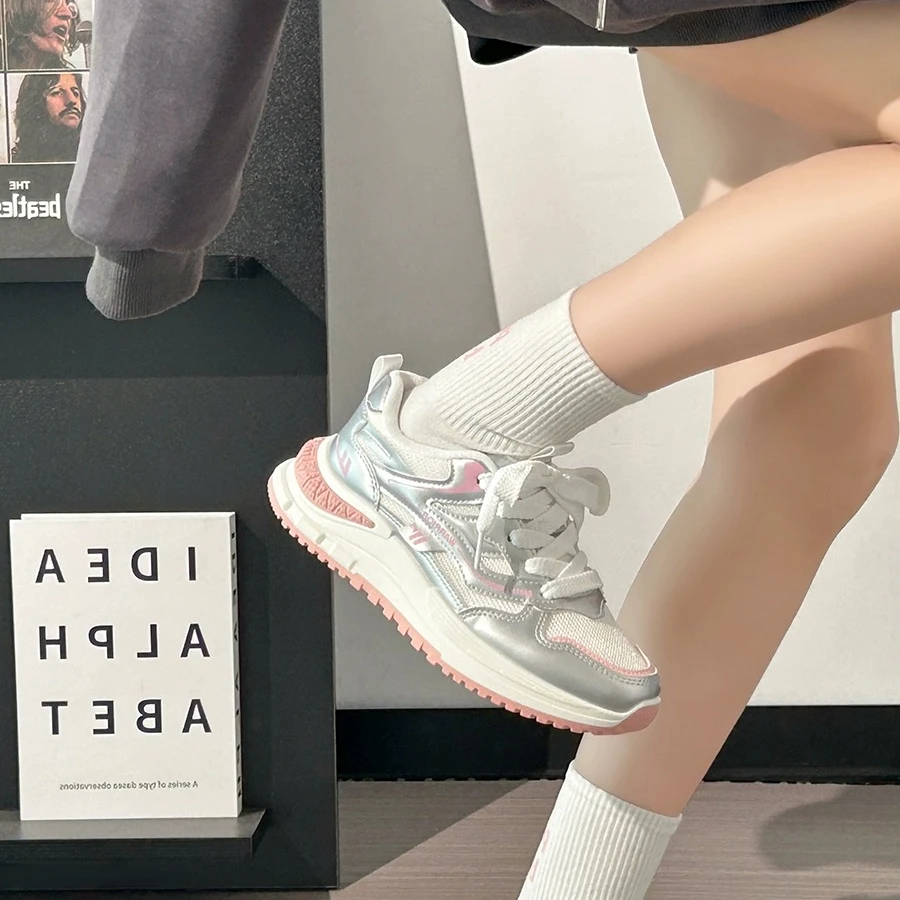回力银粉色老爹鞋女夏季软底网面透气爆款美式复古运动休闲鞋子女