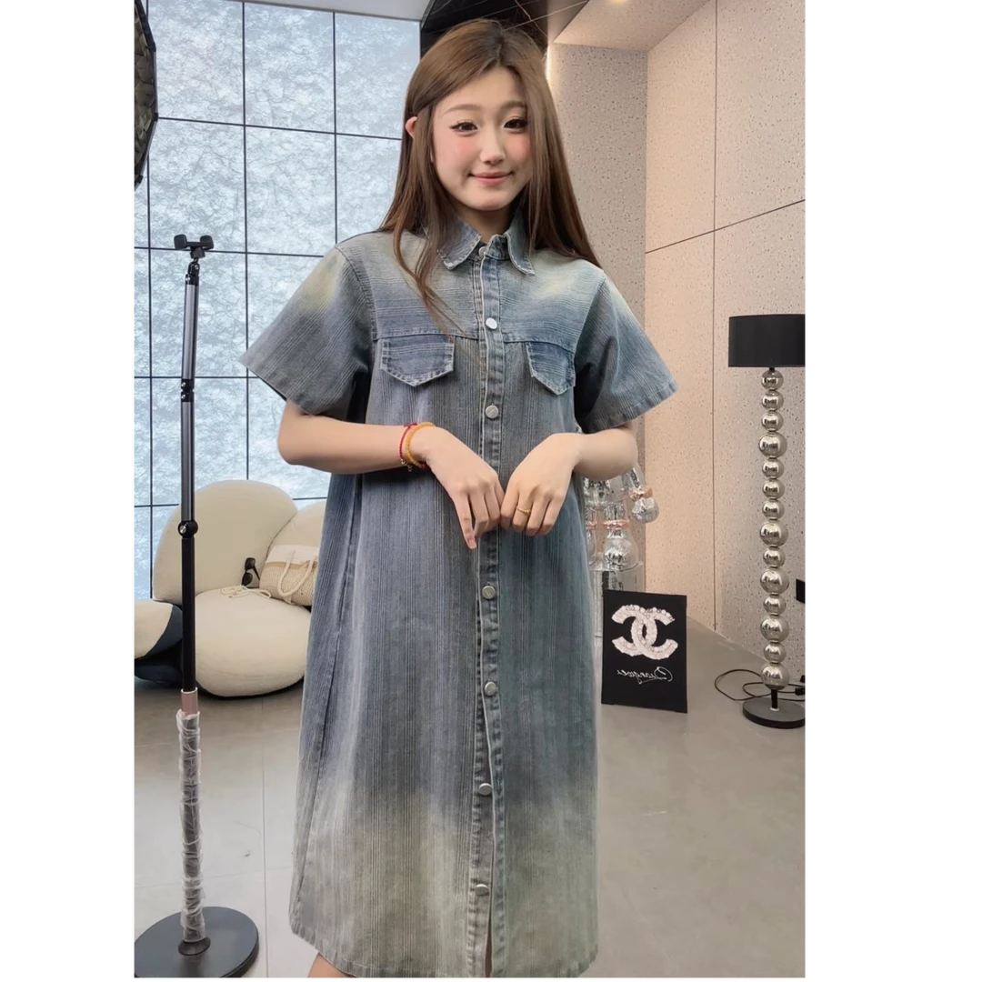 【原创大码设计师款】2025新款高长裙夏季扎染扎花连衣裙牛仔裙