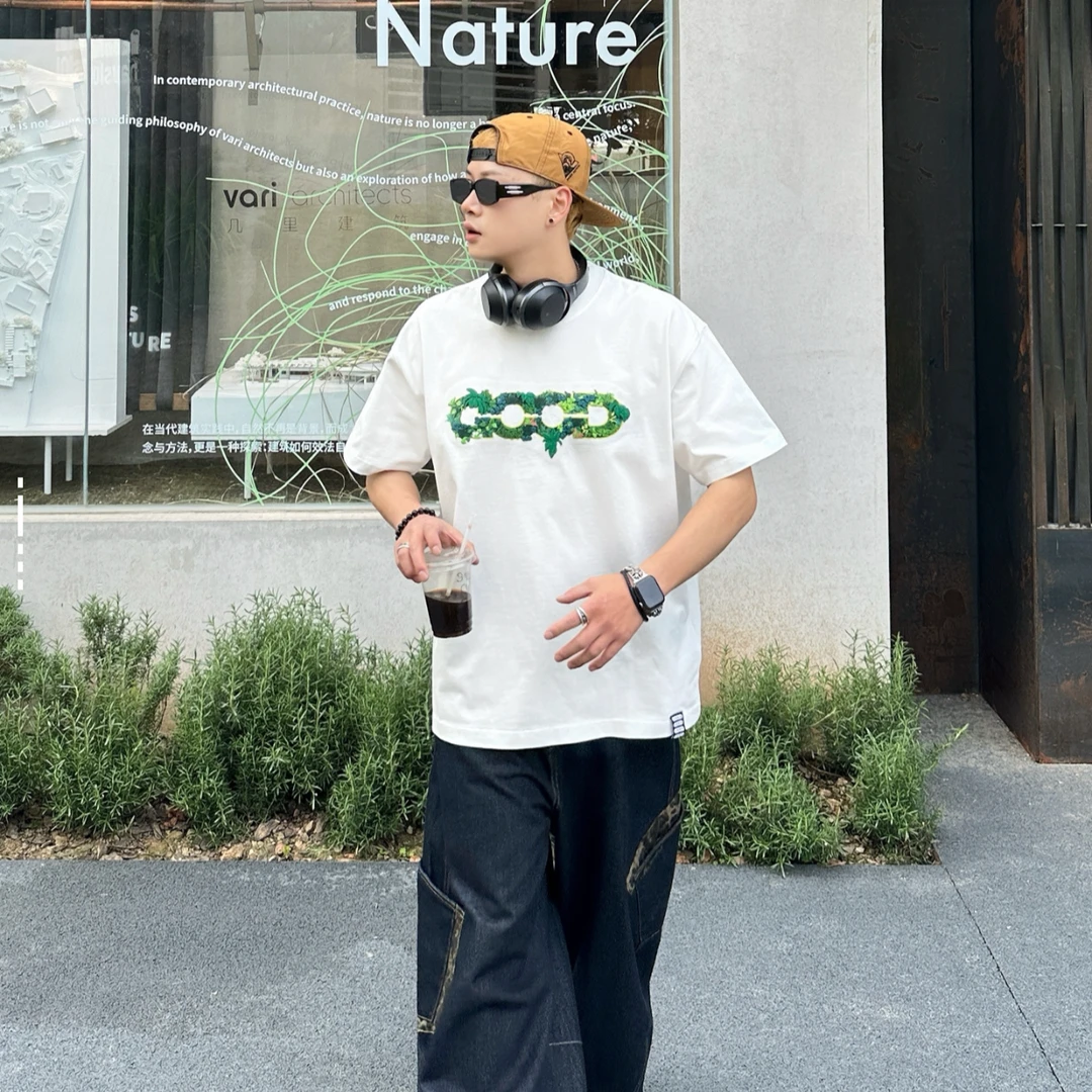 GOODBRAND 25SS新款立体绿植刺绣地图logo宽松短袖T恤男女同款潮
