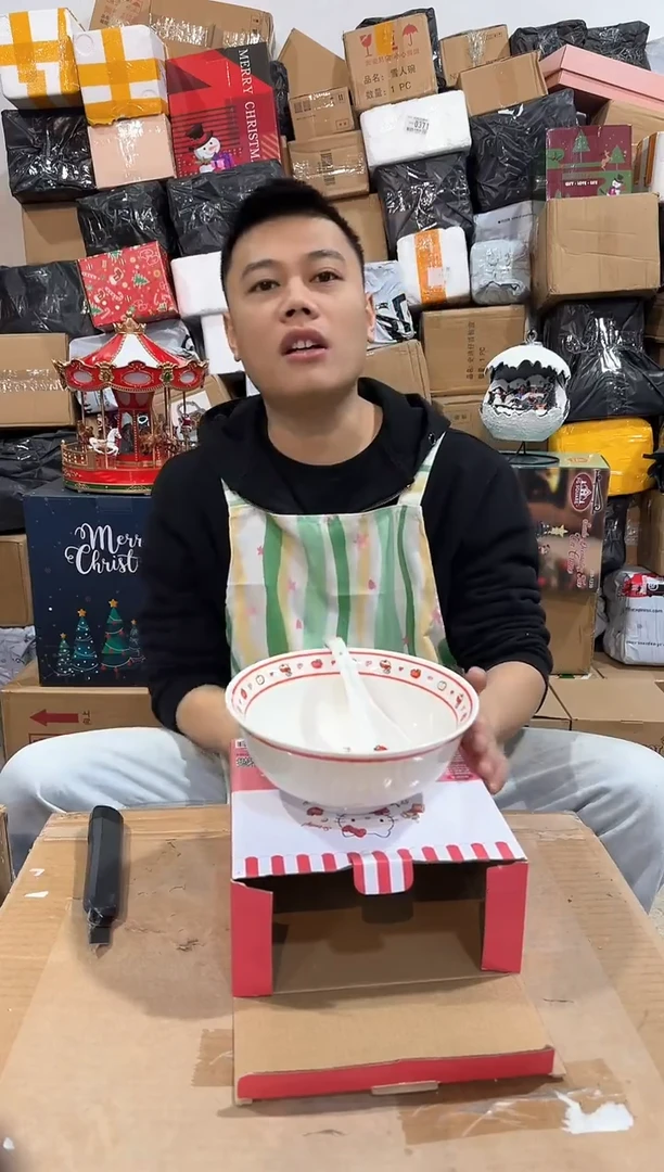 瓷片红色原盒kt猫碗勺套装