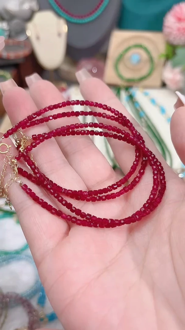 手链银S925镶嵌红宝石姨妈56